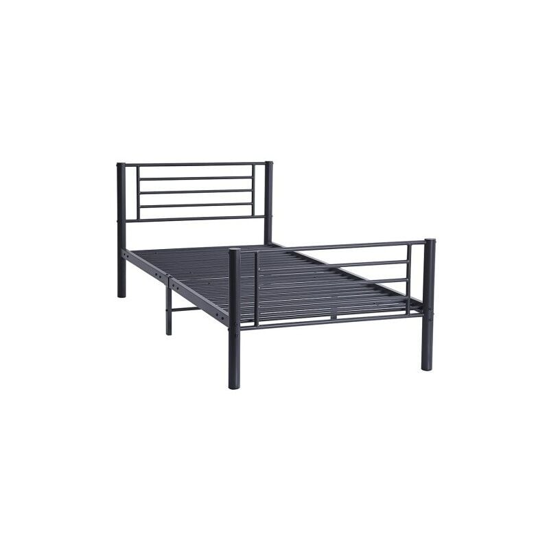 Meublorama - Lit en métal 90x200 cm sammy, coloris gris foncé