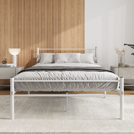 Lit en métal avec sommier à lattes, sommier lit double sommier lit jeune avec tête de lit pour chambre d'amis, blanc 120x200cm