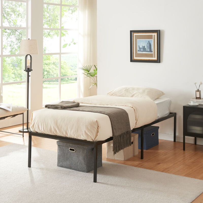 [en.casa] - Lit en métal Vårdö acier 90 x 200 cm noir