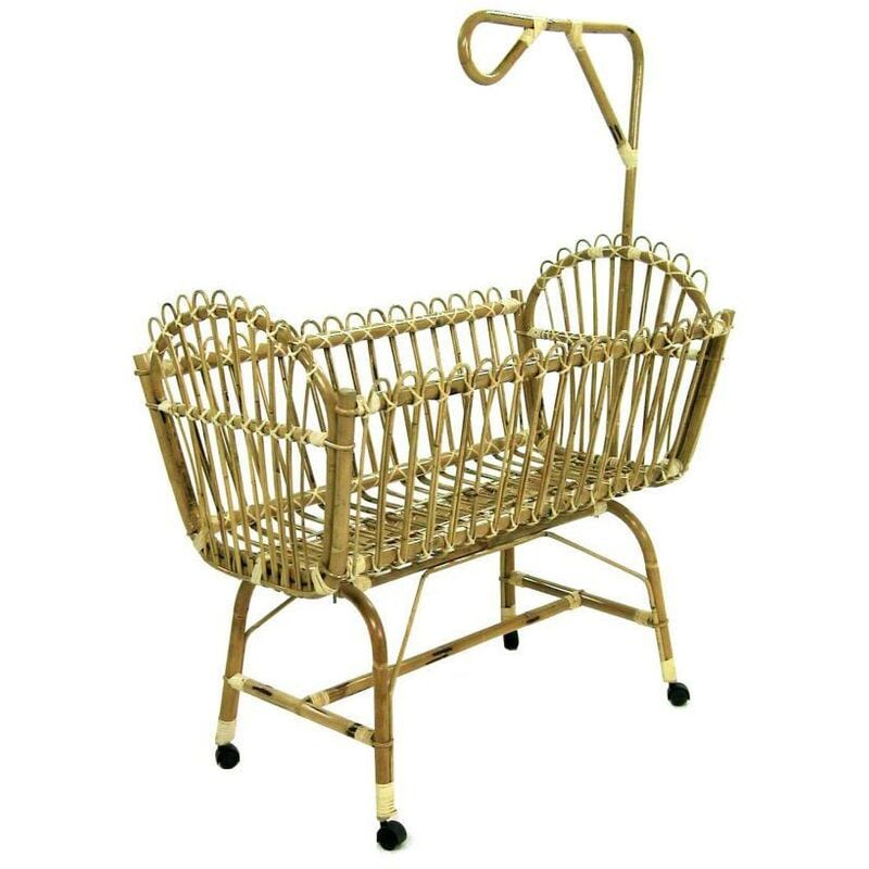 Argonauta - Lit en osier avec auvent équipé de roues 58x100xh.44 - 90 cm