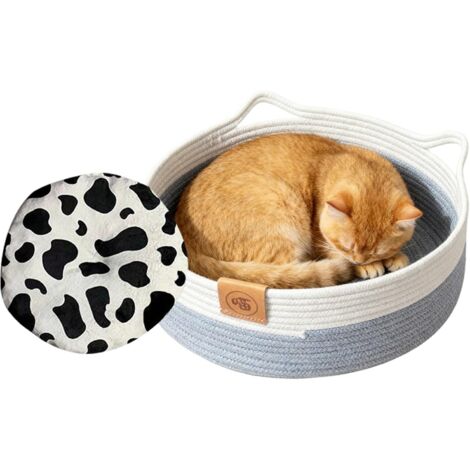 Lit En Panier Pour Chat, Corde De Coton Pour Animaux Avec Tapis, Lit Et