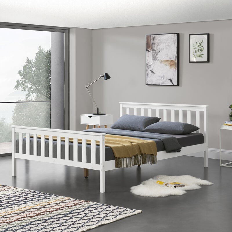 lit en bois avec base à latte 140 x 200 cm avec pédiera et tête de lit différentes couleurs taille : blanc