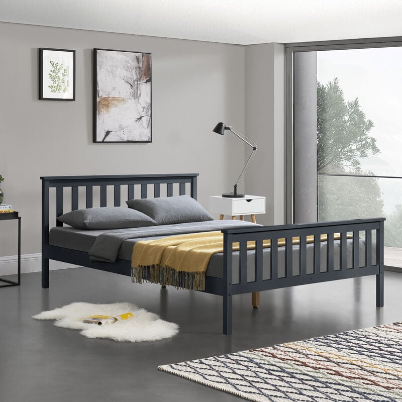 lit en bois avec filet à latte de 180 x 200 cm avec pédiera et tête de lit différentes couleurs taille : gris foncé