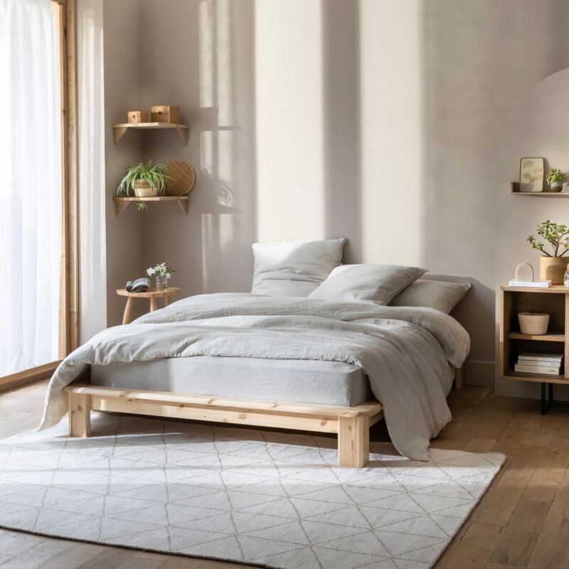 Terre De Nuit - Lit en pin massif naturel avec sommier intégré 160x200 - LT84001