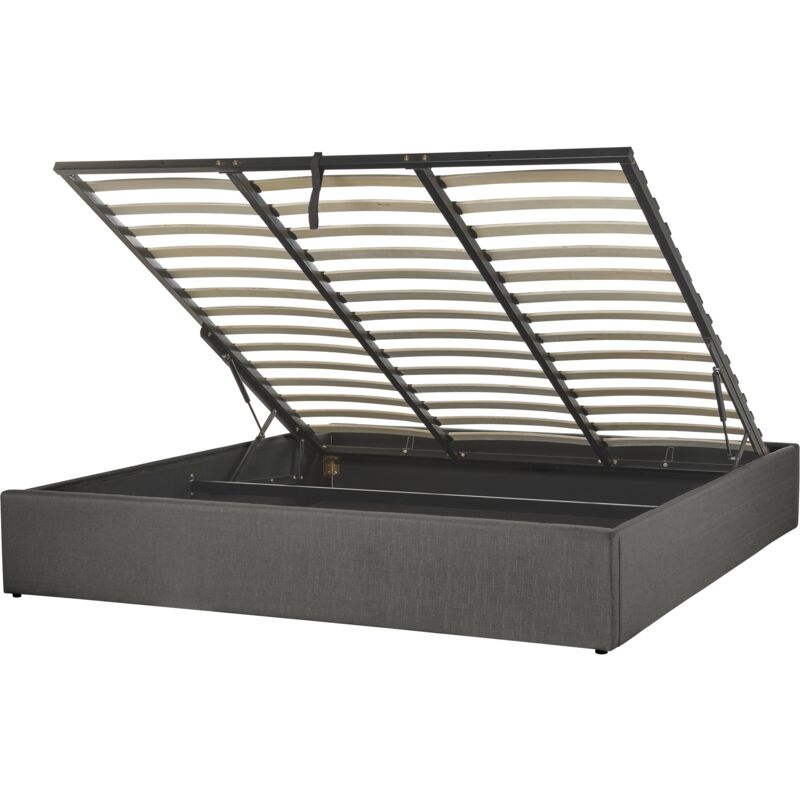 Lit en tissu 180 x 200 gris avec rangement DINAN