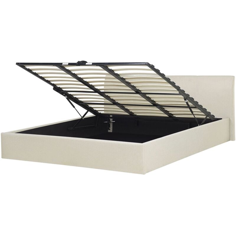 Lit Double en Tissu Beige 180 x 200 cm Elégant de Style Minimaliste avec Coffre de Rangement pour Chambre Moderne ou Contemporaine Beliani