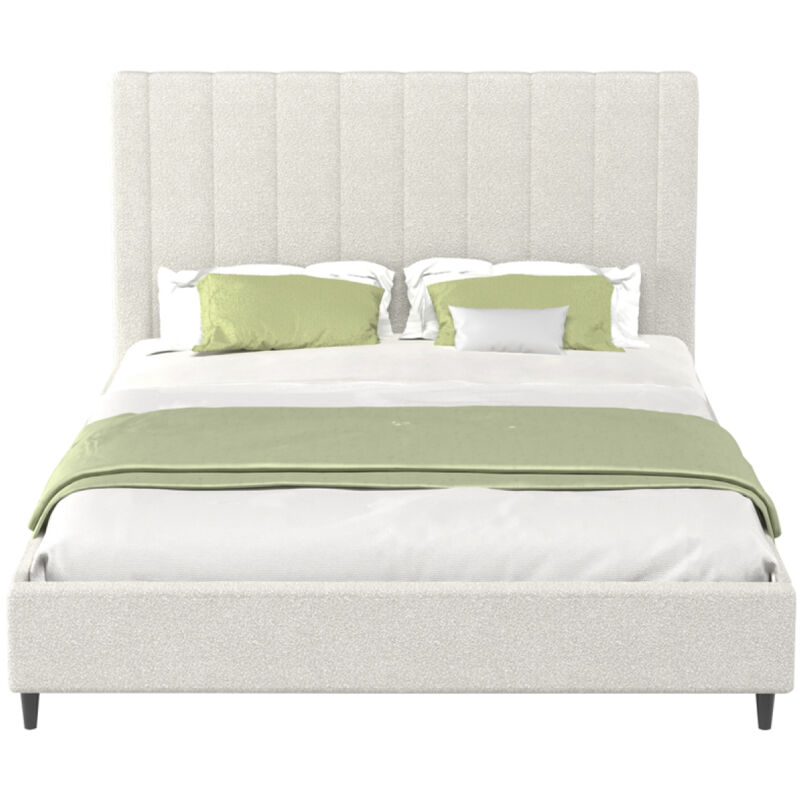 Cambridge lit bouclette 160x200cm beige avec tête de lit et sommier