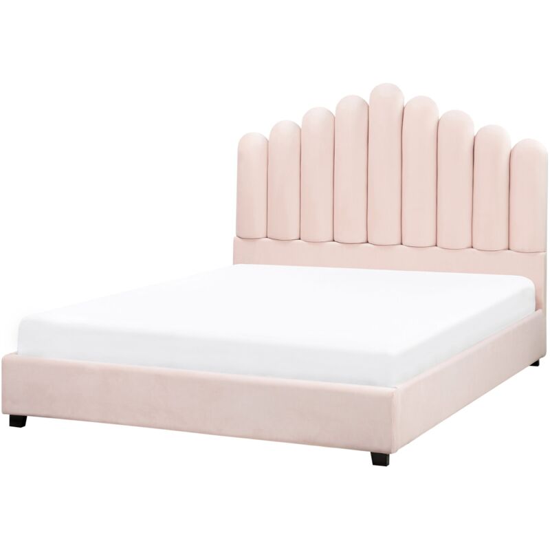 Beliani - Lit en Velours 140 x 200 cm Tête de Lit Coquillage Rose Pastel Vincennes