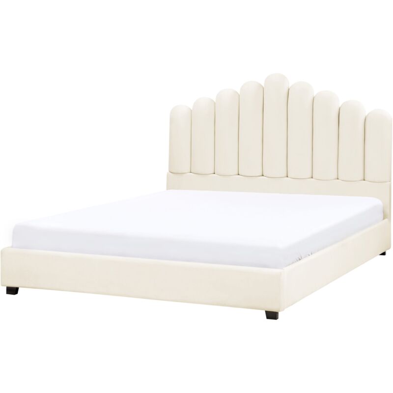 Beliani - Lit en Velours 160 x 200 cm Tête de Lit Coquillage Blanc Cassé Vincennes