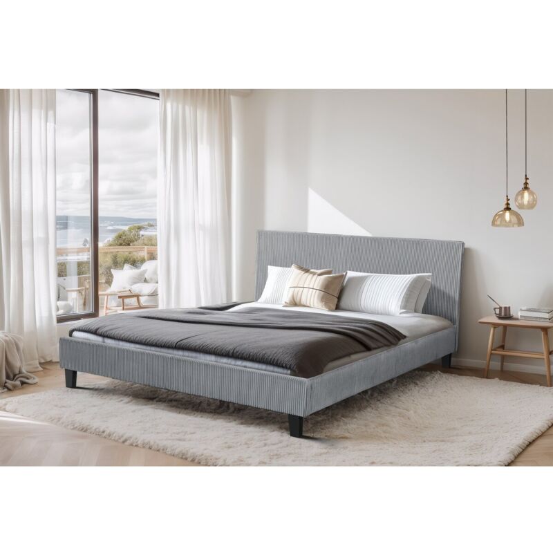 Lit en Velours Cotelé "Ambre" - 160 x 200 - Gris