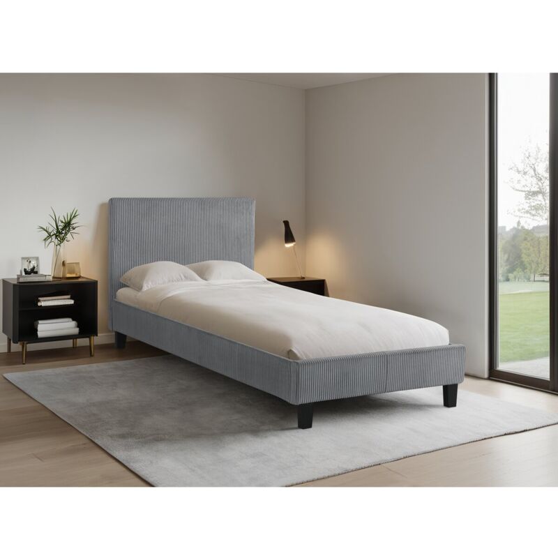 Habitat Et Jardin - Lit en velours côtelé 'Ambre' - 90 x 190 - Gris