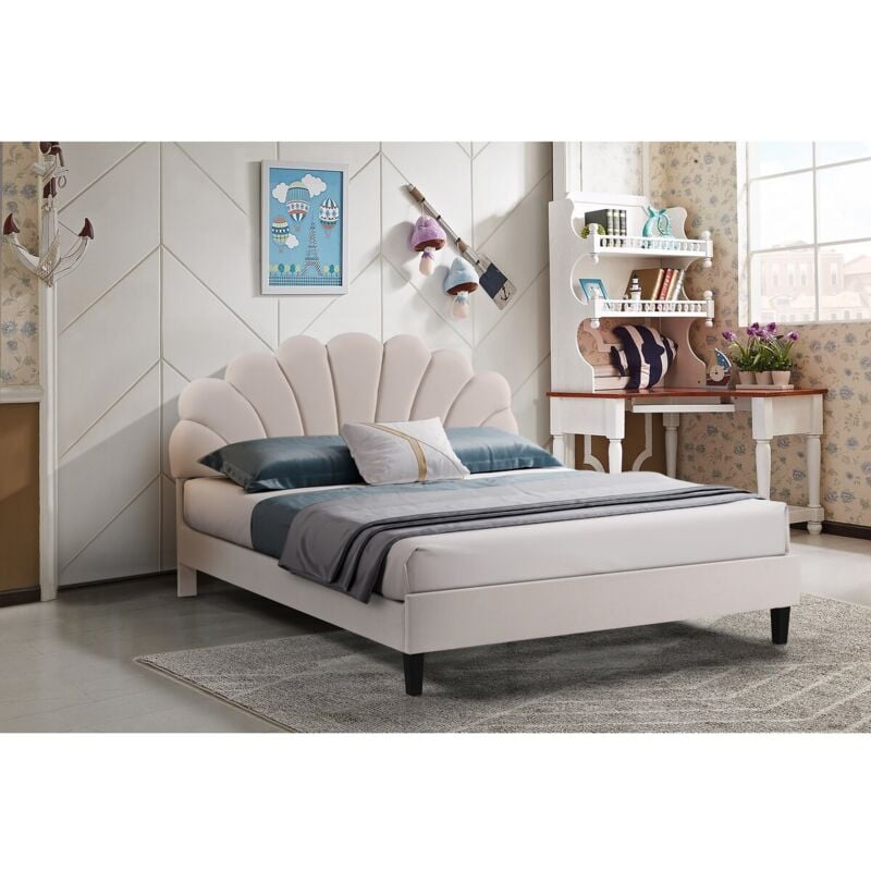 Habitat Et Jardin - Lit coquillage en velours 'Manon' - Beige - 160 x 200 cm