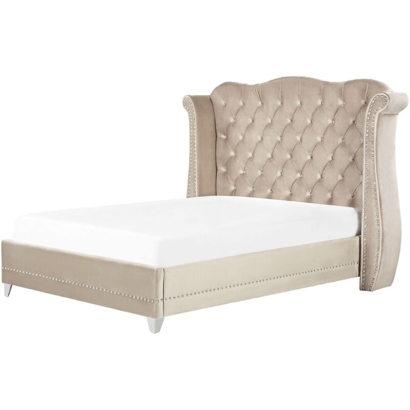 Beliani - Sommier à Lattes et Cadre de Lit Double 140 x 200 cm en Velours Beige Chic Ayette