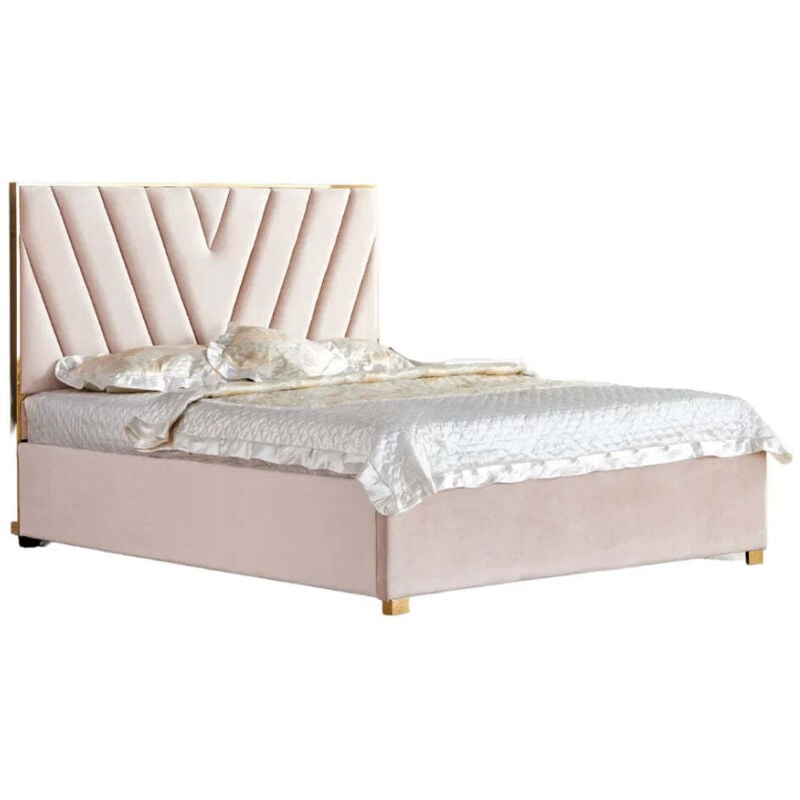 Homy France - Lit adulte 140x190 cm vera en velours Beige avec sommier intégré