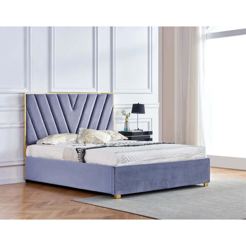 Homy France - Lit adulte 140x190 cm vera en velours Gris avec sommier intégré