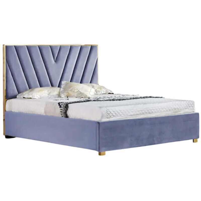 Homy France - Lit adulte 160x200 cm vera en velours Gris avec sommier intégré