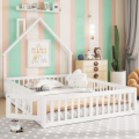 Lit enfant 140 x Lit enfant cheminée 190 cm avec sommier à lattes, pin, blanc (livraison locale, garantie 2 ans)