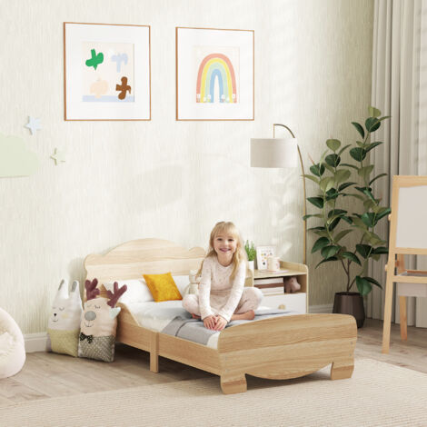 Lit enfant 70x140 cm avec barrières de sécurité thème d'ours pour garçons. filles. âgés de 3 à 6 ans. bois naturel