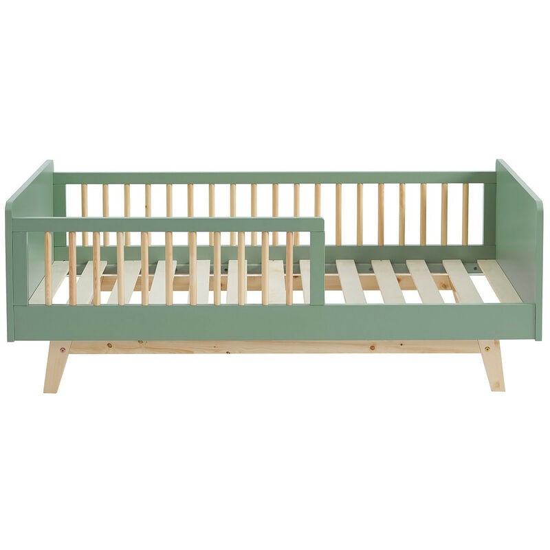 lit enfant 70x140 en pin massif vert avec sommier - alba - vert