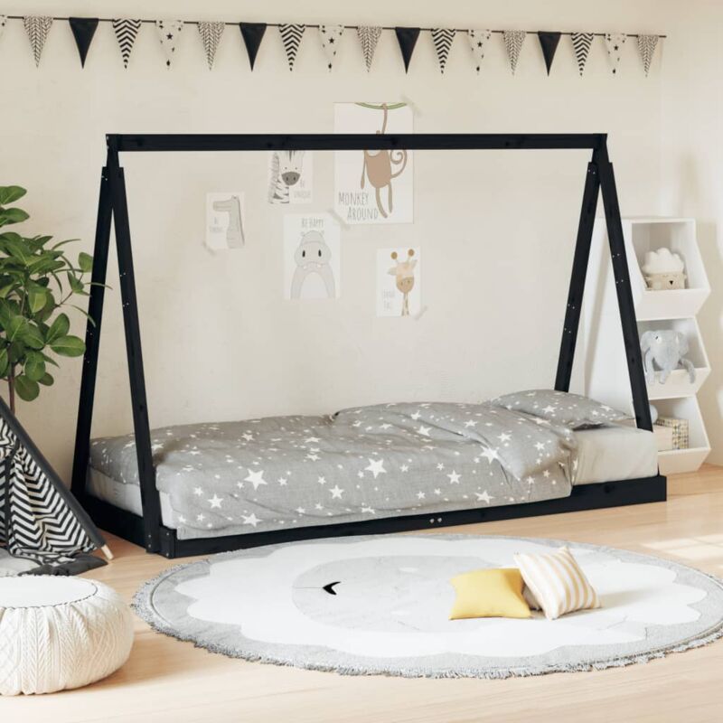 Maisonchic - Lit enfant- 80x200 cm, Lit jeune, Lit enfants noir bois de pin massif des3216 design in