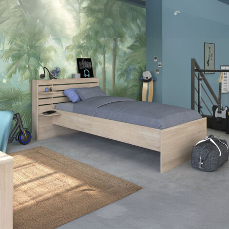Lit enfant 90x190/200 chevets inclus coloris bois naturel CLEM - CLEM
