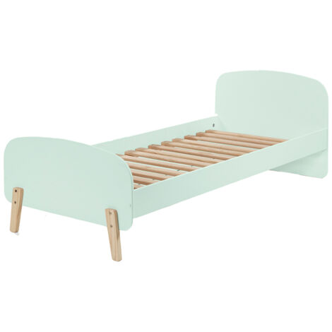 Lit enfant 90x200 bois vert menthe brillant et pieds pin massif clair Kiddy