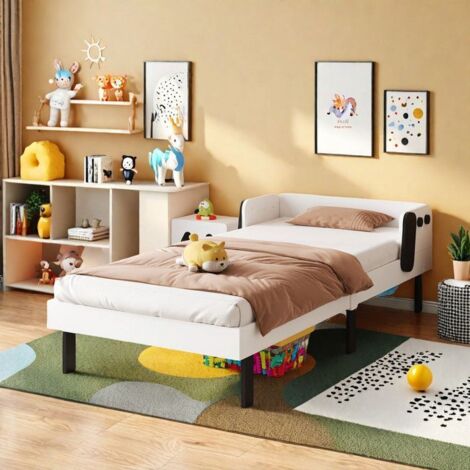 Lit enfant 90x200 cm - Chiot - Design amusant - Sécurité renforcée - Blanc