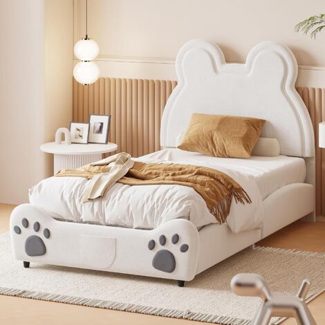Lit Enfant 90x200 - Lit Fille​ avec Motif ou Forme en Forme d'étoiles- Charge maximale 150 kg - sans Matelas, Samt Beige - Adapté aux Enfants et Adolescents