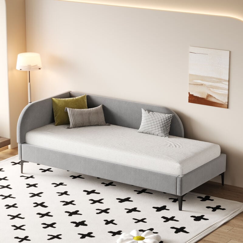 Hauss Spole - Lit enfant 90x200cm, canapé lit, lit simple, sommier à lattes, flanelle, lit adulte, sans matelas, gris