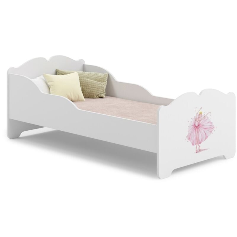 Lit enfant ALMENA avec matelas et cadre inclus - Princesse rose - 140 cm x 70 cm