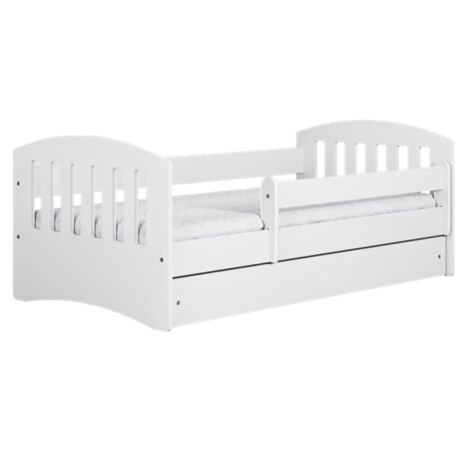 Lit enfant avec barrière de sécurité amovible blanc Klaky-Matelas mousse-80x180-Tiroirs Avec tiroir