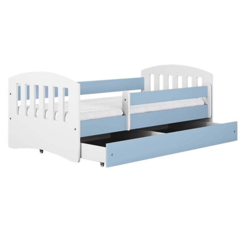 Lit enfant avec barrière de sécurité amovible bleu Klaky-Matelas mousse-Couchage 80x160 cm-Tiroirs Avec tiroir Lit enfant avec barrière de sécurité amovible bleu Klaky-Matelas mousse-Couchage 80x160 cm-Tiroirs Avec tiroir