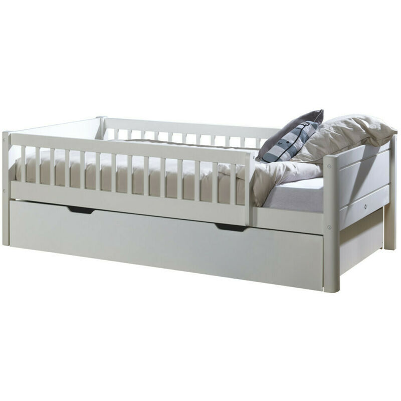 Akiten Retail - Lit enfant avec barrières et tiroir Victoria Blanc 90x190 cm - Blanc