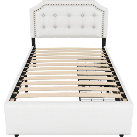 Lit enfant avec deux tiroirs 90x200 et tête de lit réglable, beige
