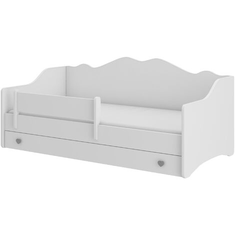 Lit enfant avec tiroirs de rangement bois blanc 80x160 petit coeur gris Belly