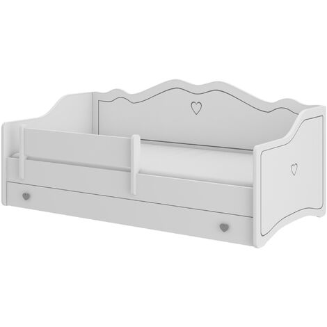 Lit enfant avec tiroirs de rangement bois blanc 80x160 petit coeur gris Kelly