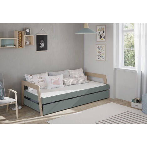 Lit enfant avec tiroirs en MDF et pin coloris blanc, vert - Longueur 208,80 x Profondeur 102 x Hauteur 59,50 cm -PEGANE-