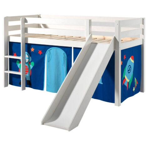 Lit Enfant Avec Toboggan "Pino Astronaute II" 90x200cm Blanc
