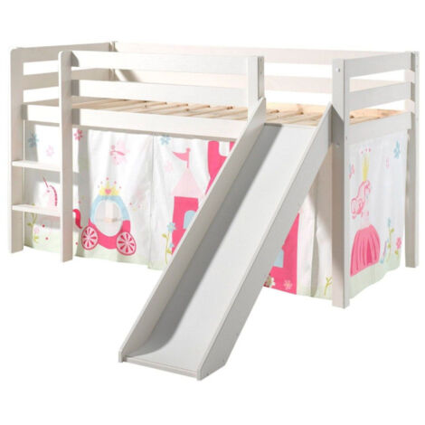 Lit Enfant Avec Toboggan "Pino Princesse" 90x200cm Blanc