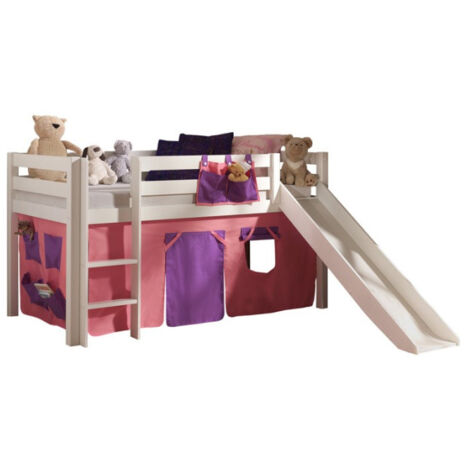 Lit Enfant Avec Toboggan "Pino Rose" 90x200cm Blanc