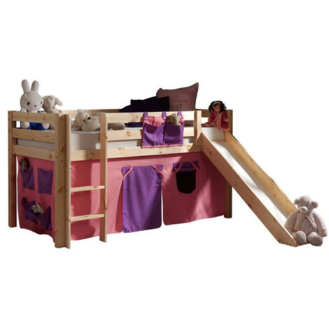 Lit Enfant Avec Toboggan "Pino Rose" 90x200cm Naturel