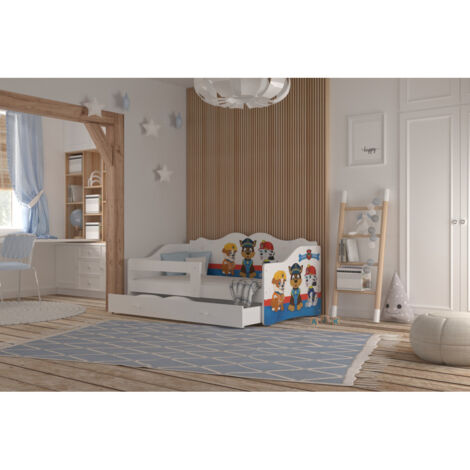 Lit enfant banquette PAT PATROUILLE  80X160 avec sommier , matelas et tiroir Blanc