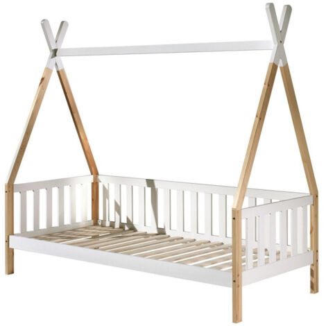 Lit Enfant & Barrière Pin Massif "Tipi" 90x200cm Blanc