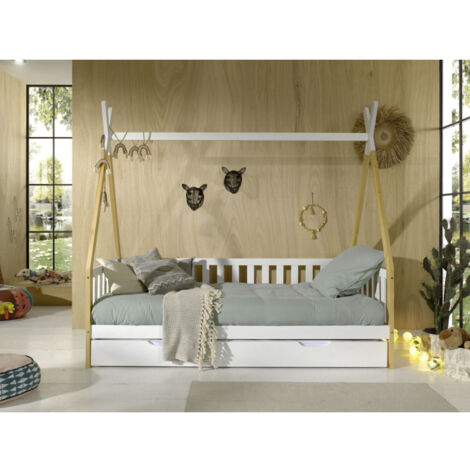 Lit Enfant, Barrière & Tiroir "Tipi" 90x200cm Blanc