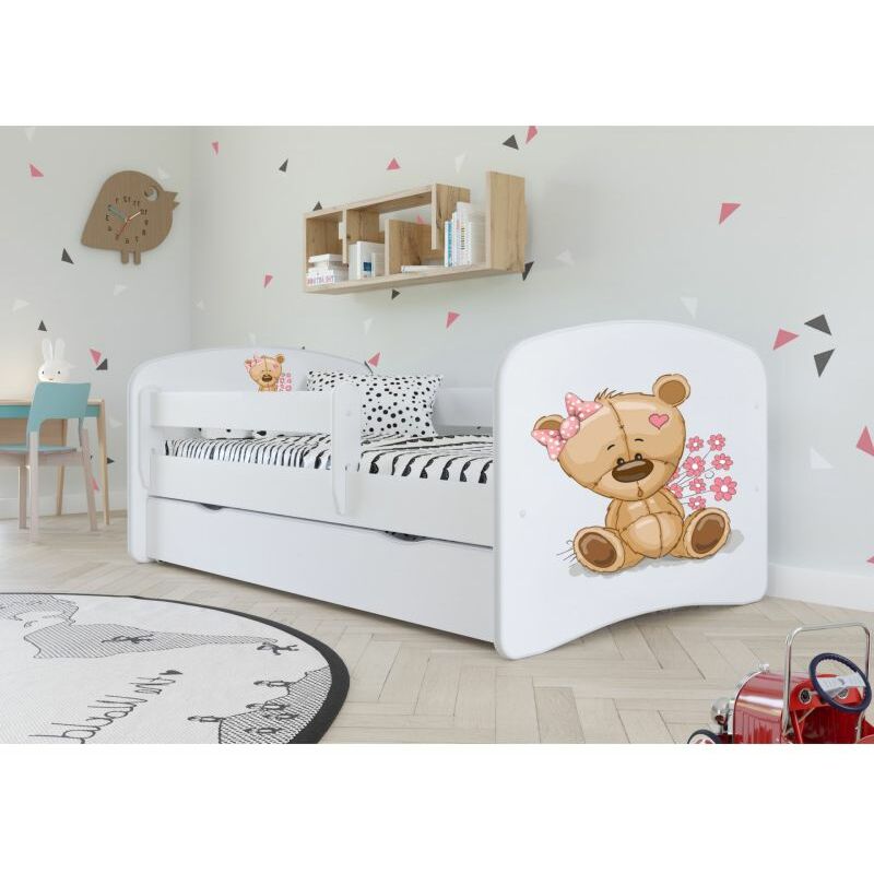 Lit Babydreams blanc teddy fleurs avec un tiroir sans matelas 160/80