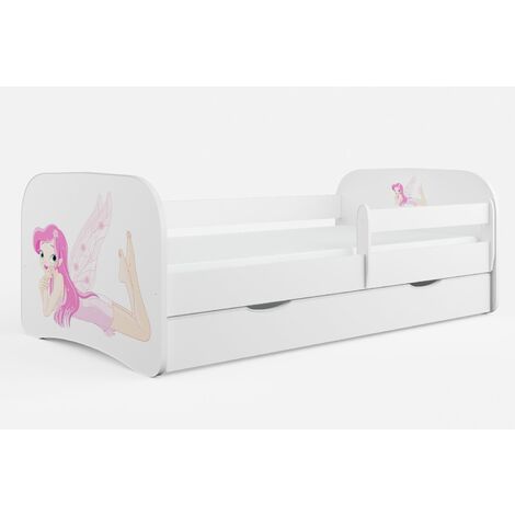 Lit enfant blanc petite fée avec sommiers et barrière de sécurité amovible Drimy-70x140
