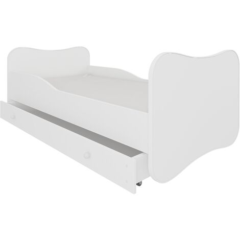 Lit enfant bois blanc à tiroirs 70x140 ou 80x160 - Sommier et matelas inclus - Ondula-80x160
