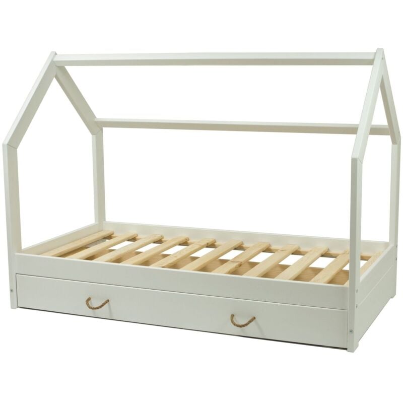 Viking Choice - Lit enfant bois massif - style scandinave - lit cabane - 160x80cm - blanc