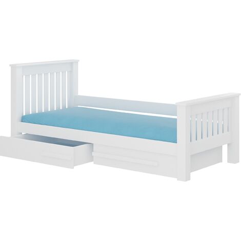 Lit enfant bois pin blanc 90x200 avec 2 tiroirs de rangement Rallye