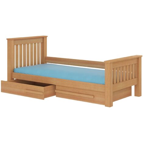 Lit enfant bois pin miel 90x200 avec 2 tiroirs de rangement Rallye